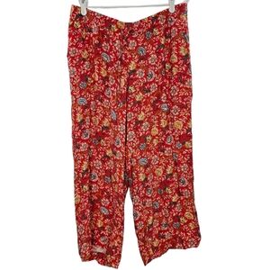 Ann Taylor LOFT Red Floral Wide Leg Pull-On Pants Size L NWT